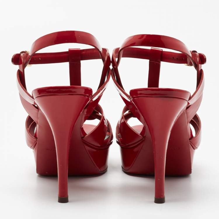 Pre Owned Saint Laurent Red Patent Leather Tribute Sandals Size 39