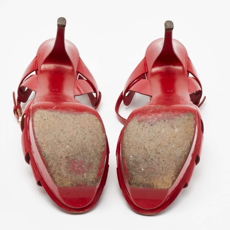 Pre Owned Saint Laurent Red Patent Leather Tribute Sandals Size 39