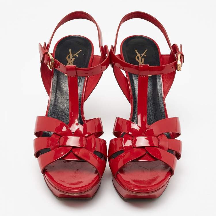 Pre Owned Saint Laurent Red Patent Leather Tribute Sandals Size 39