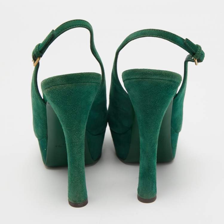 Pre Owned Saint Laurent Green Suede Platform Slingback Sandals Size 37