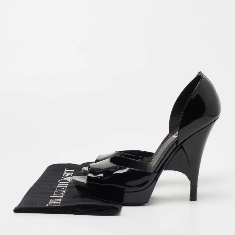 Pre Owned Saint Laurent Black Patent Leather Open Toe Platform D'orsay Pumps Size 39