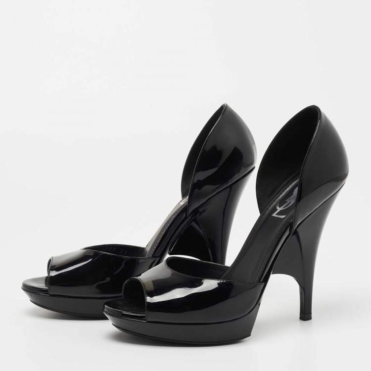 Pre Owned Saint Laurent Black Patent Leather Open Toe Platform D'orsay Pumps Size 39