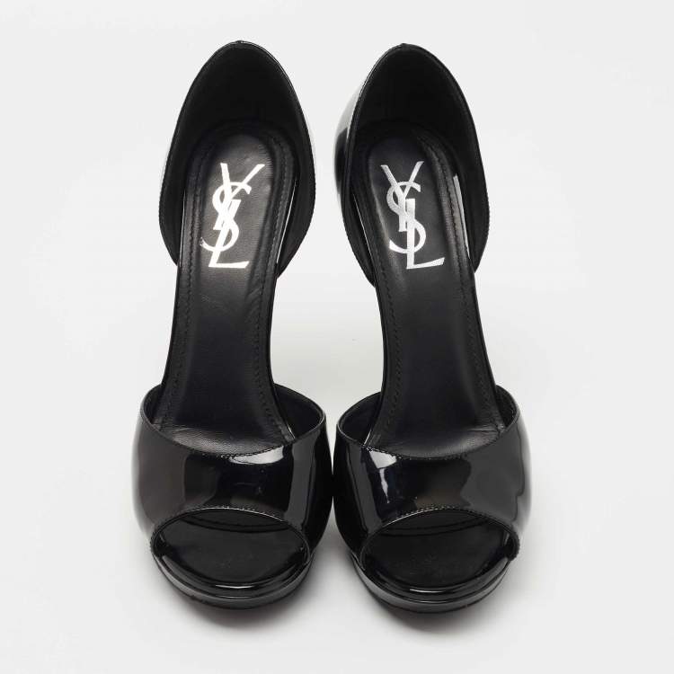 Pre Owned Saint Laurent Black Patent Leather Open Toe Platform D'orsay Pumps Size 39