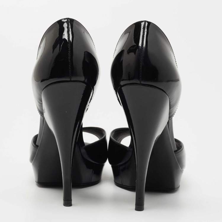 Pre Owned Saint Laurent Black Patent Leather Open Toe Platform D'orsay Pumps Size 39