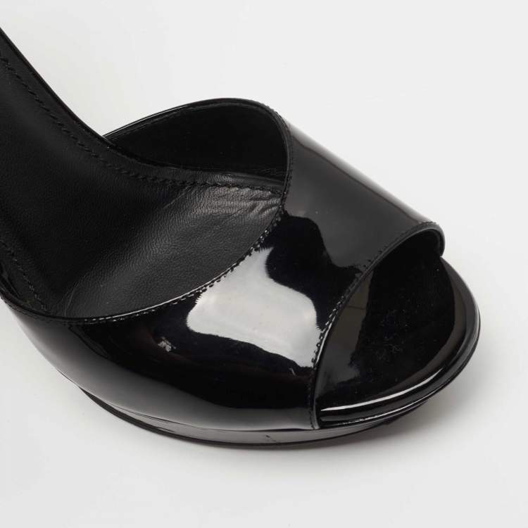 Pre Owned Saint Laurent Black Patent Leather Open Toe Platform D'orsay Pumps Size 39