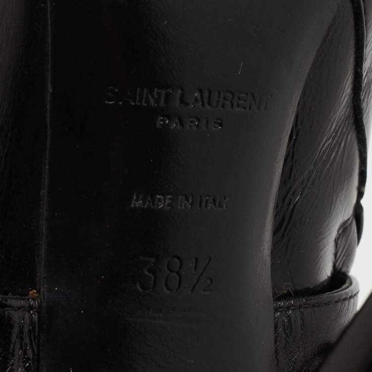 Pre Owned Saint Laurent Black Leather Studded Fetish Ankle Booties Size 38.5