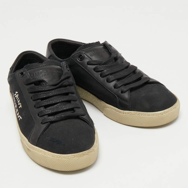 Pre Owned Saint Laurent Black Canvas Court Classic Sneakers Size 35.5