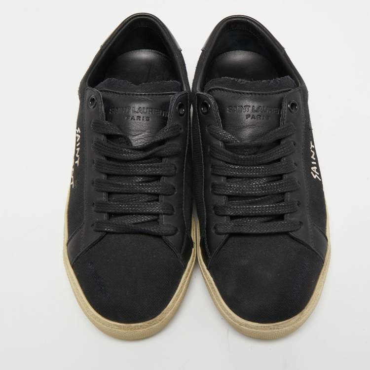 Pre Owned Saint Laurent Black Canvas Court Classic Sneakers Size 35.5