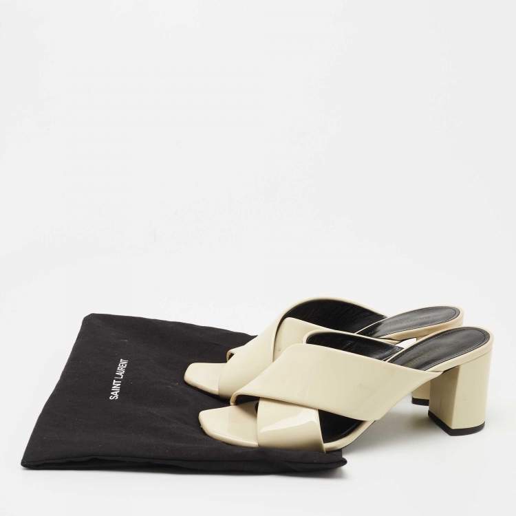 Pre Owned Saint Laurent Cream Patent Leather Loulou Slides Size 36