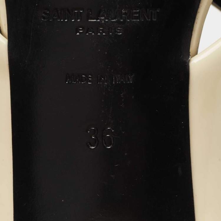Pre Owned Saint Laurent Cream Patent Leather Loulou Slides Size 36
