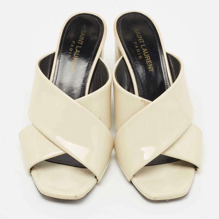 Pre Owned Saint Laurent Cream Patent Leather Loulou Slides Size 36