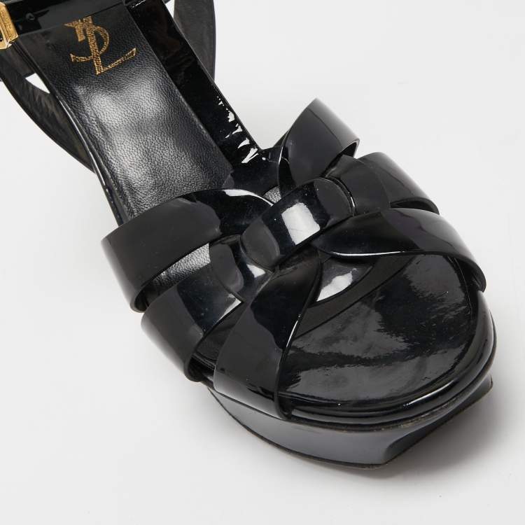 Pre Owned Saint Laurent Black Patent Leather Tribute Sandals Size 39
