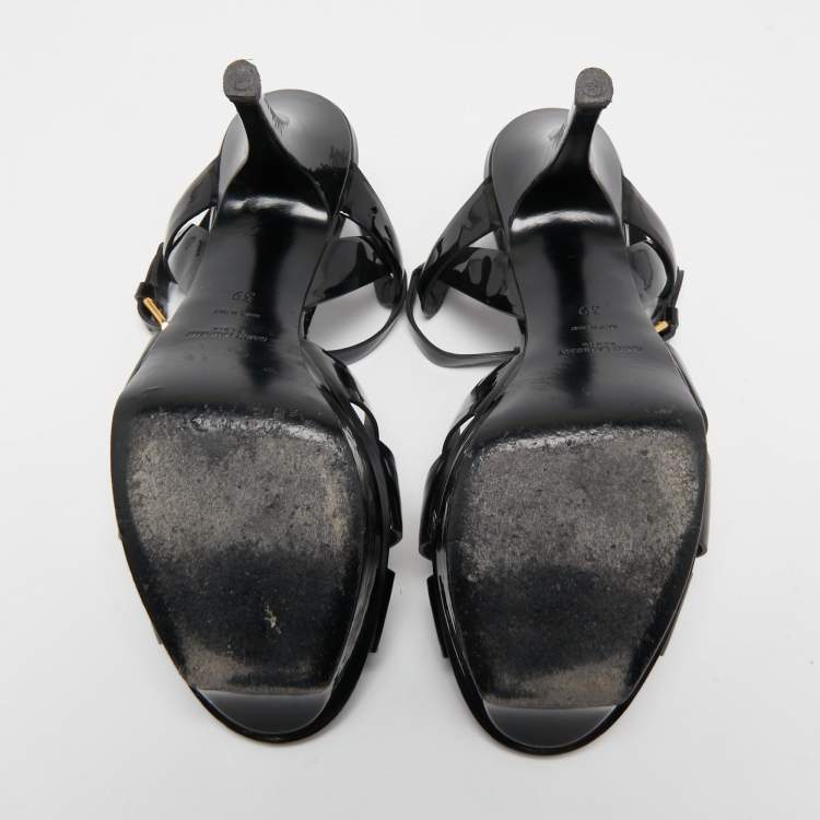 Pre Owned Saint Laurent Black Patent Leather Tribute Sandals Size 39