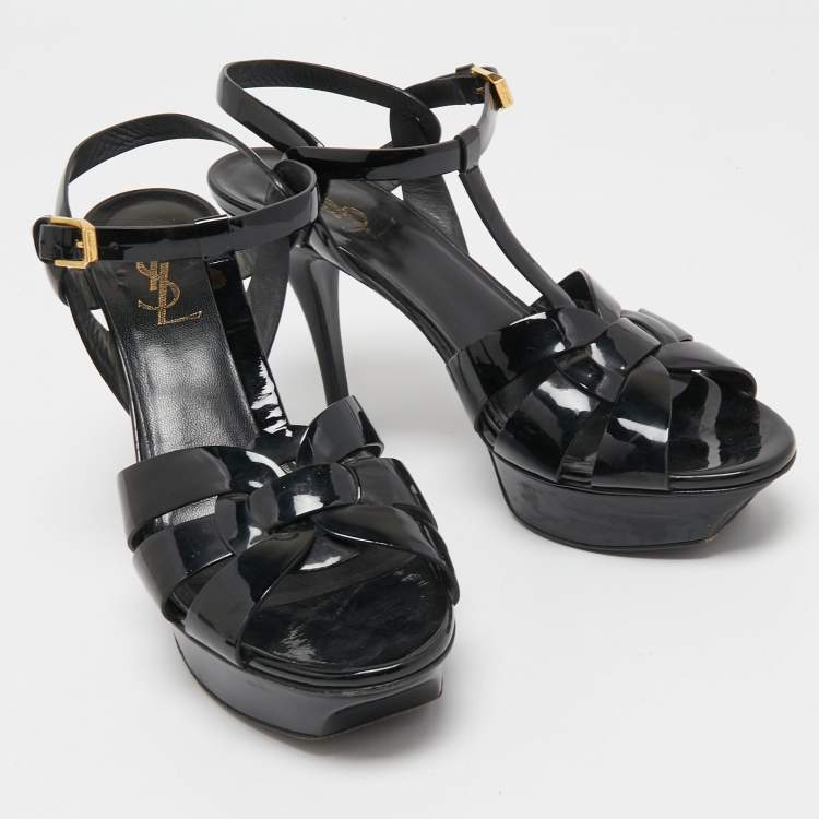 Pre Owned Saint Laurent Black Patent Leather Tribute Sandals Size 39