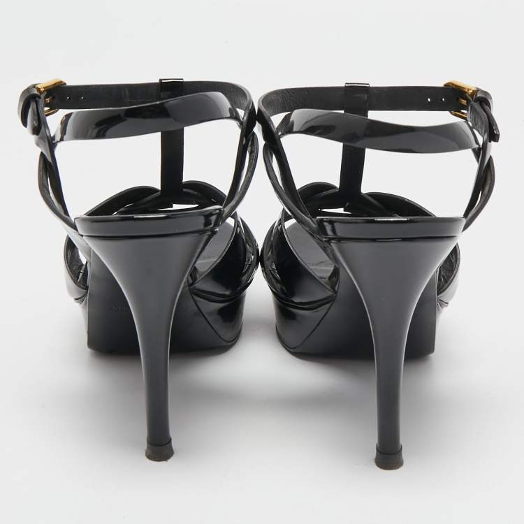Pre Owned Saint Laurent Black Patent Leather Tribute Sandals Size 39