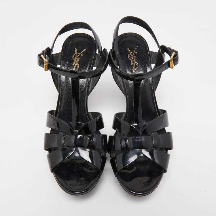 Pre Owned Saint Laurent Black Patent Leather Tribute Sandals Size 39