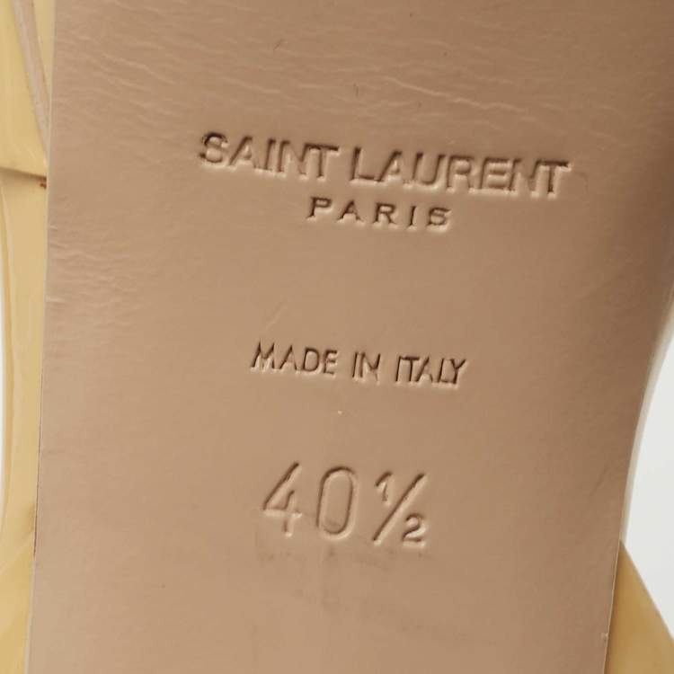Pre Owned Saint Laurent Beige Patent Leather Tribute Sandals Size 40.5