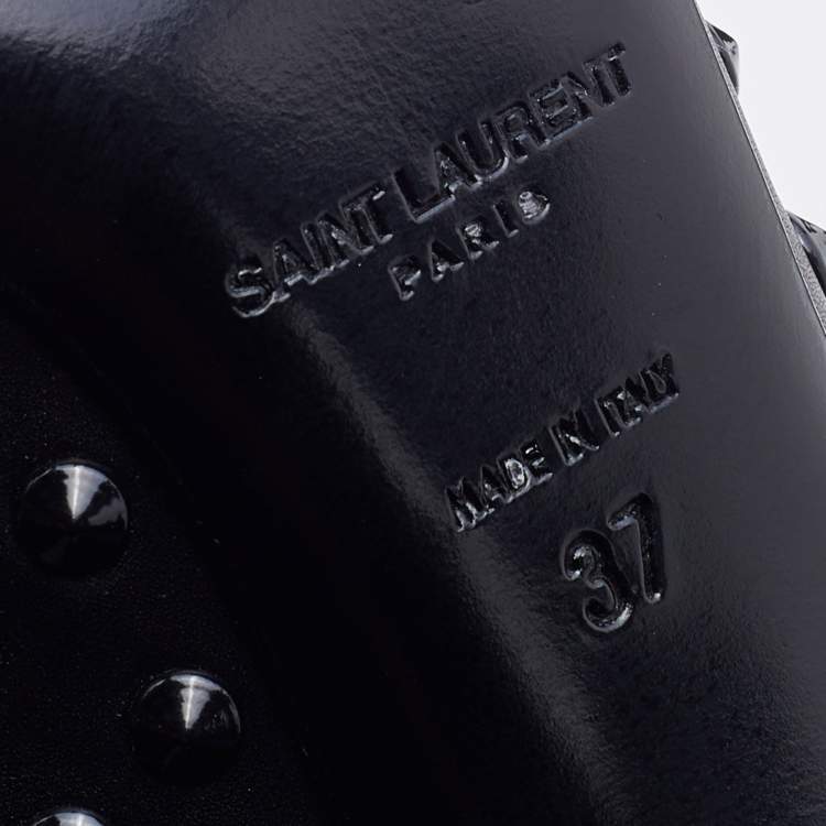 مملوكة مسبقًا Saint Laurent Black Leather Spiked Pointed Toe Pumps Size 37