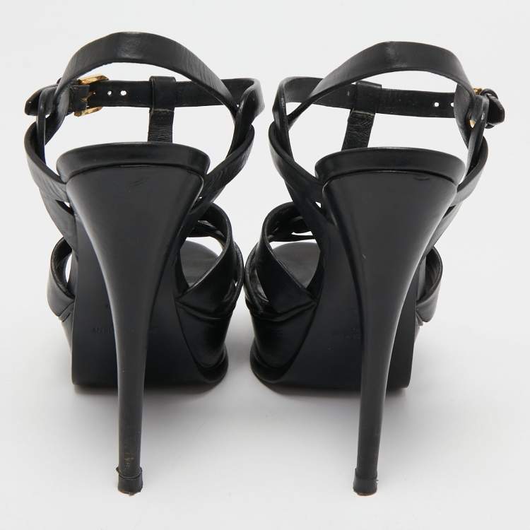 Pre Owned Saint Laurent Black Leather Tribute Sandals Size 35