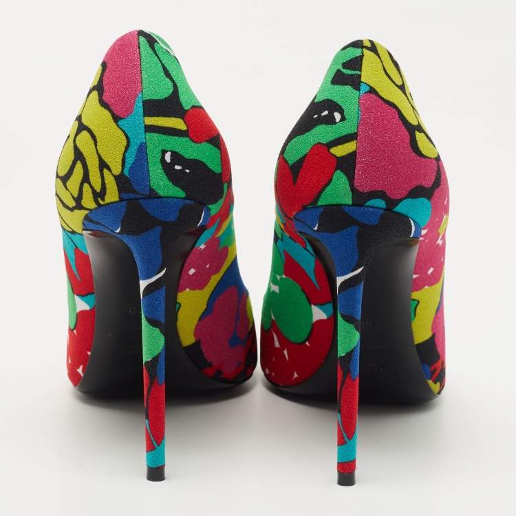 مملوكة مسبقًا Saint Laurent Multicolor Printed Fabric Zoe Pumps Size 40