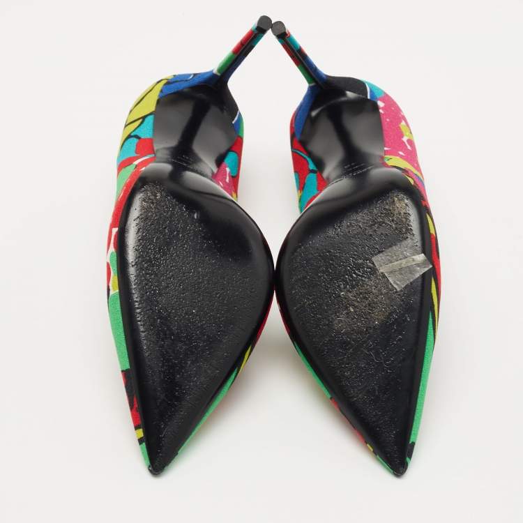 مملوكة مسبقًا Saint Laurent Multicolor Printed Fabric Zoe Pumps Size 40