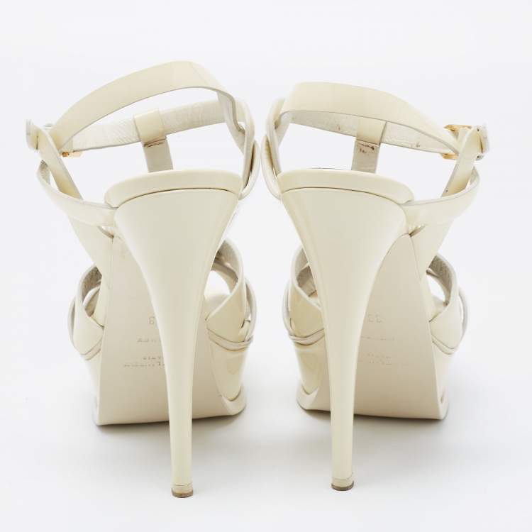 Pre Owned Saint Laurent White Patent Leather Tribute Sandals Size 38