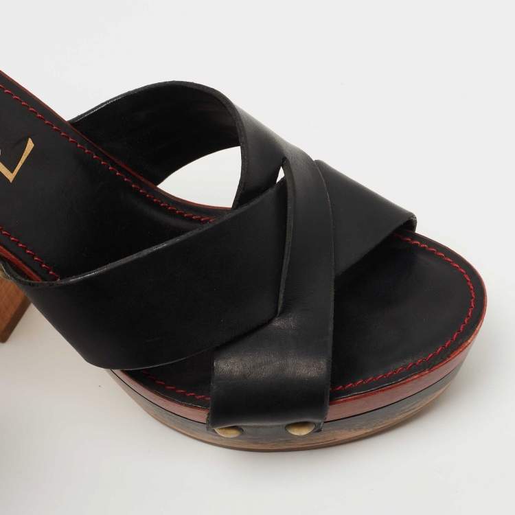 مملوكة مسبقًا Saint Laurent Black Leather Platform Clogs Size 38
