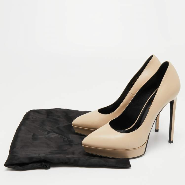 Pre Owned Saint Laurent Beige Leather Anja Pumps Size 38