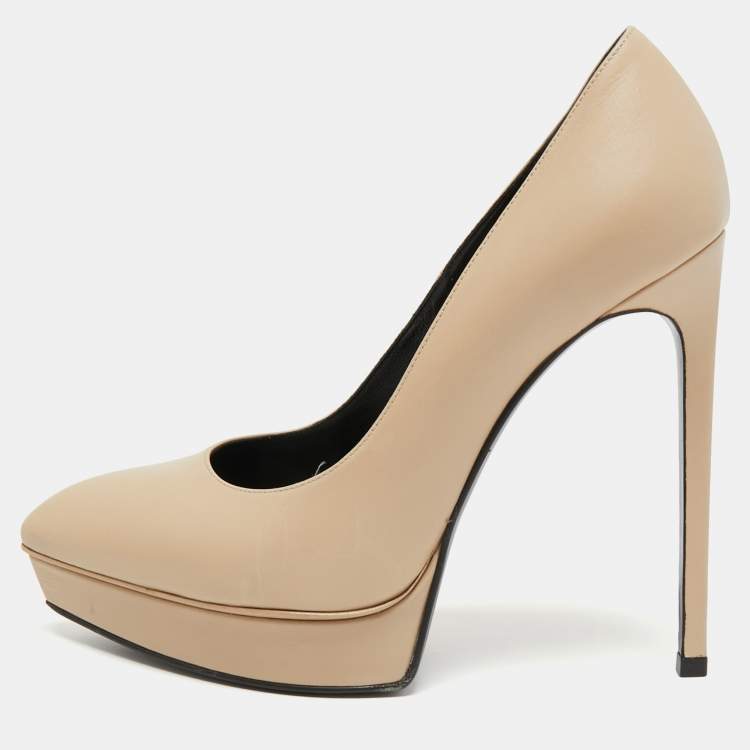 Pre Owned Saint Laurent Beige Leather Anja Pumps Size 38