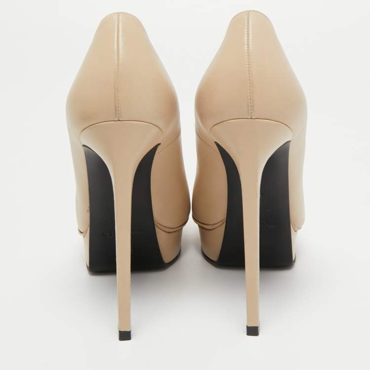 Pre Owned Saint Laurent Beige Leather Anja Pumps Size 38