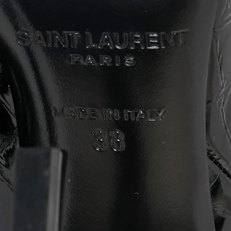Pre Owned Saint Laurent Black Croc Embossed Patent Leather Opyum Mid Calf Booties Size 38