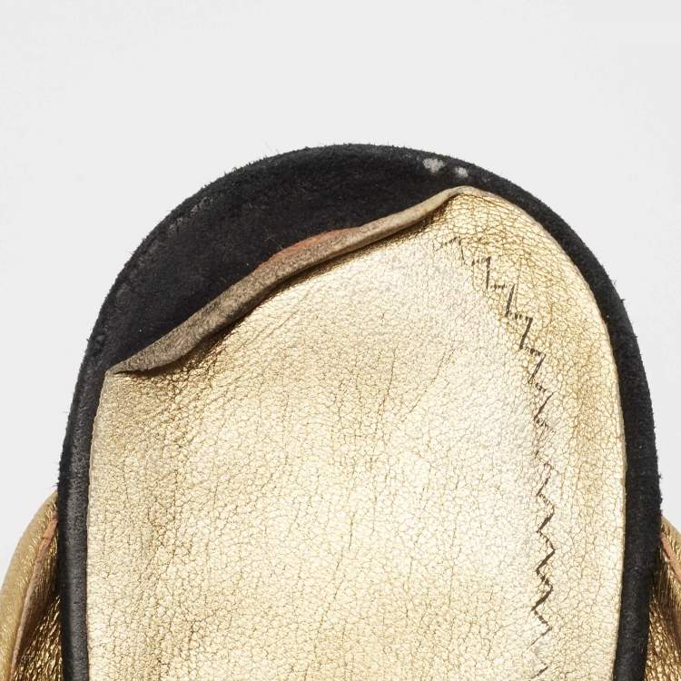 Pre Owned Saint Laurent Black/Gold Suede Tribute Sandals Size 37.5