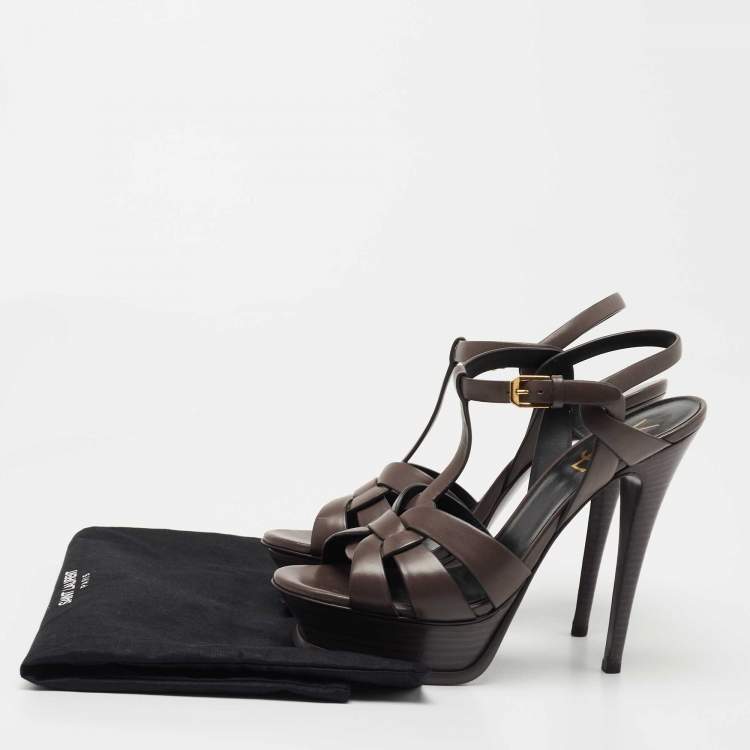 Pre Owned Saint Laurent Paris Brown Leather Tribute  Sandals Size 38