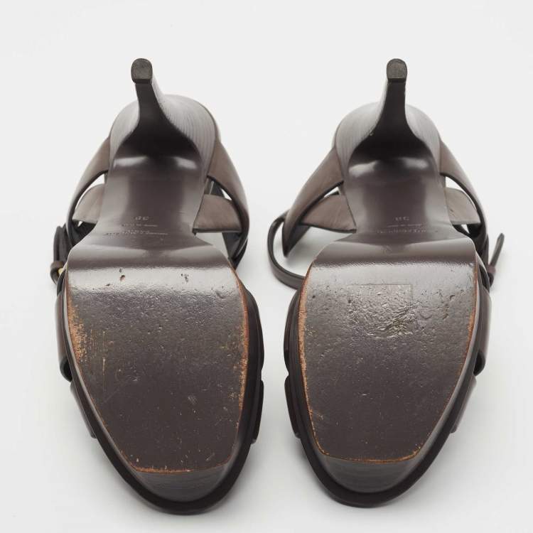 Pre Owned Saint Laurent Paris Brown Leather Tribute  Sandals Size 38