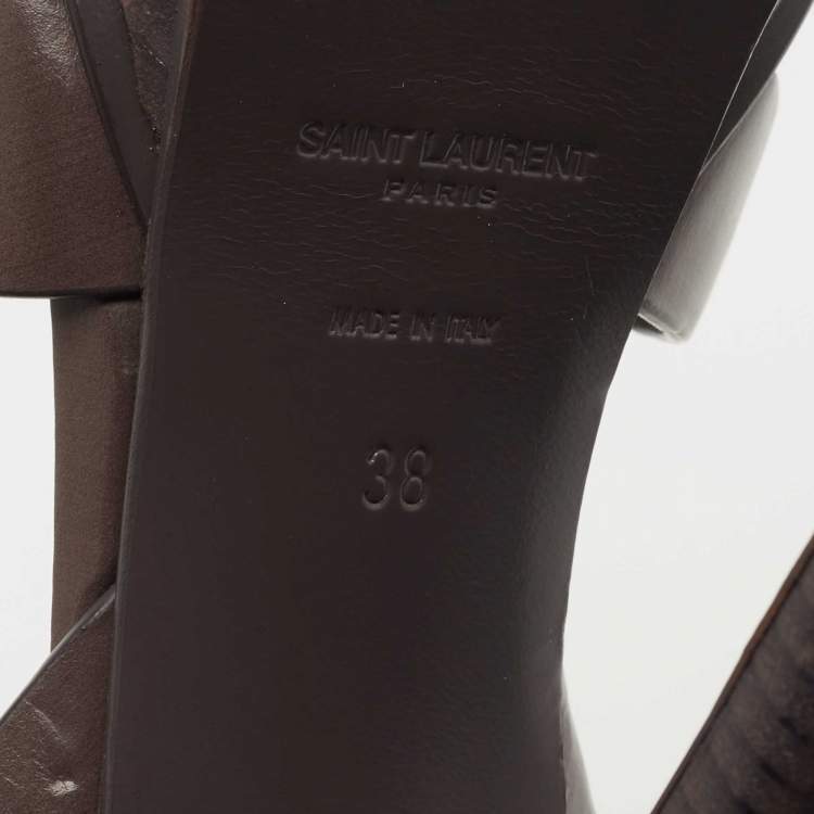 Pre Owned Saint Laurent Paris Brown Leather Tribute  Sandals Size 38