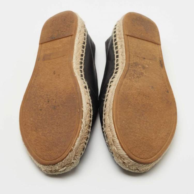 Pre Owned Saint Laurent Paris Black Leather Logo Espadrille Flats Size 36