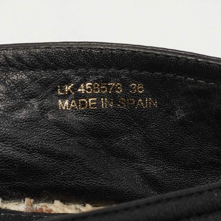 Pre Owned Saint Laurent Paris Black Leather Logo Espadrille Flats Size 36