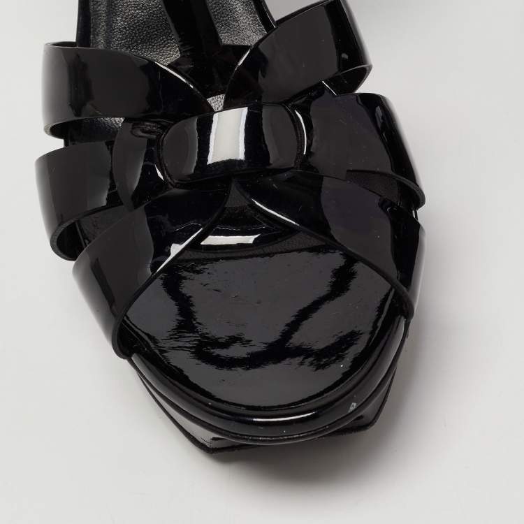 Pre Owned Saint Laurent Paris Black Patent Leather Tribute Sandals Size 38.5 