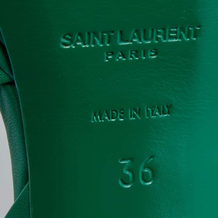 مملوكة مسبقًا Saint Laurent Green Leather Tribute Platform Sandals Size 36