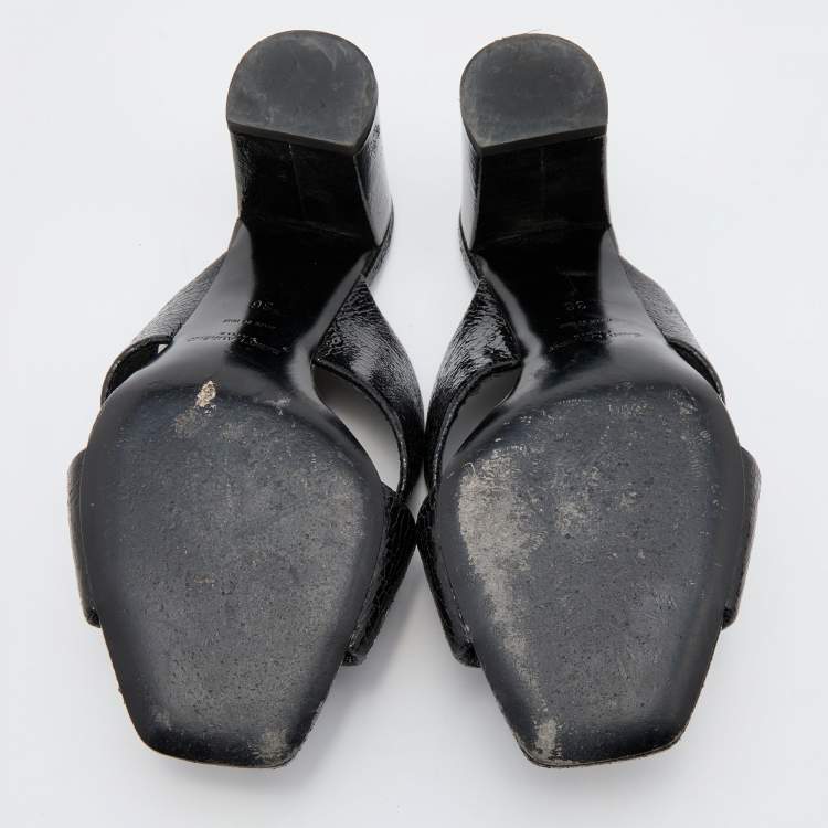 مملوكة مسبقًا Saint Laurent Black Patent Leather Loulou Cross Strap Slide Sandals Size 36