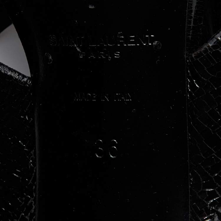 مملوكة مسبقًا Saint Laurent Black Patent Leather Loulou Cross Strap Slide Sandals Size 36