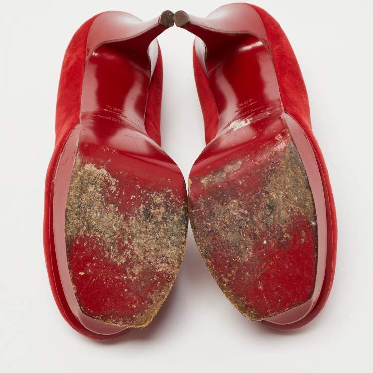 Pre Owned Saint Laurent Red Suede Platform Pumps Size 40.5