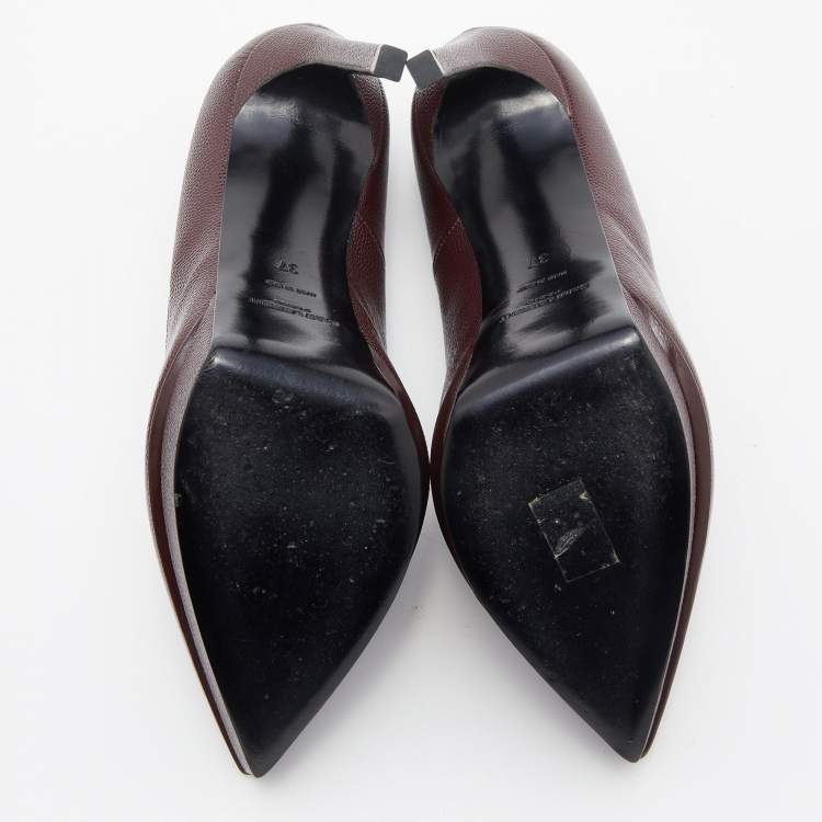 Pre Owned Saint Laurent Burgundy Patent Leather Janis Pointed Toe Platform Pumps Size 37