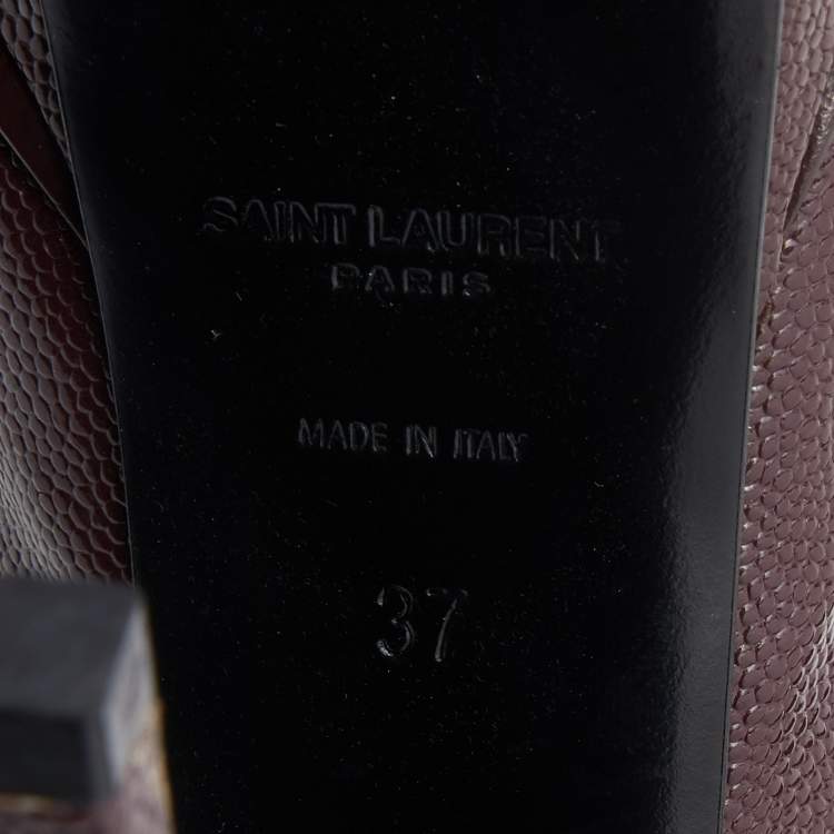 Pre Owned Saint Laurent Burgundy Patent Leather Janis Pointed Toe Platform Pumps Size 37