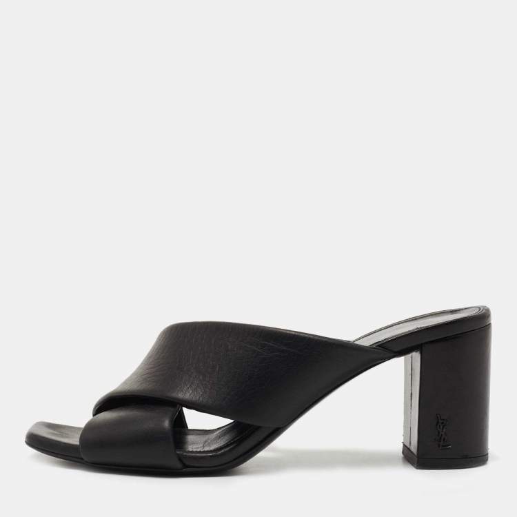 Saint Laurent Black leather Loulou Slide Sandals Size 35.5 Saint ...