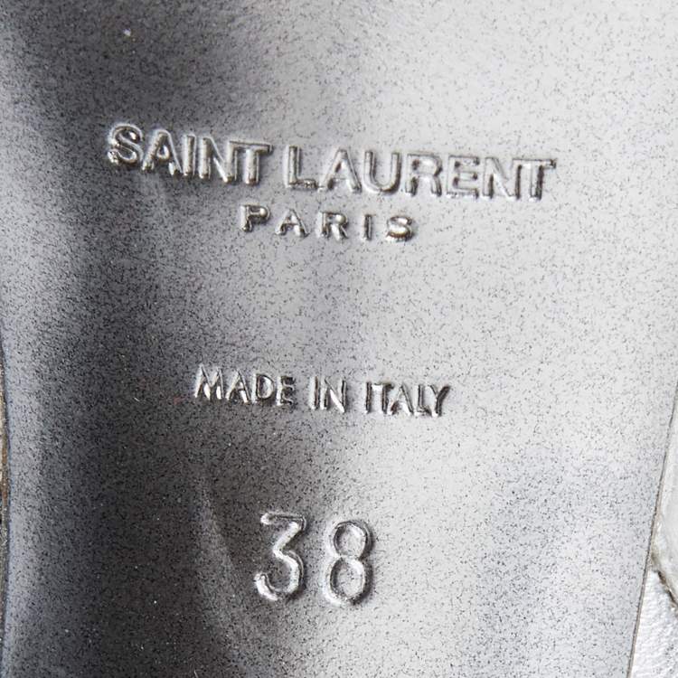 Pre Owned Saint Laurent Silver Leather Tribute Platform Sandals Size 38