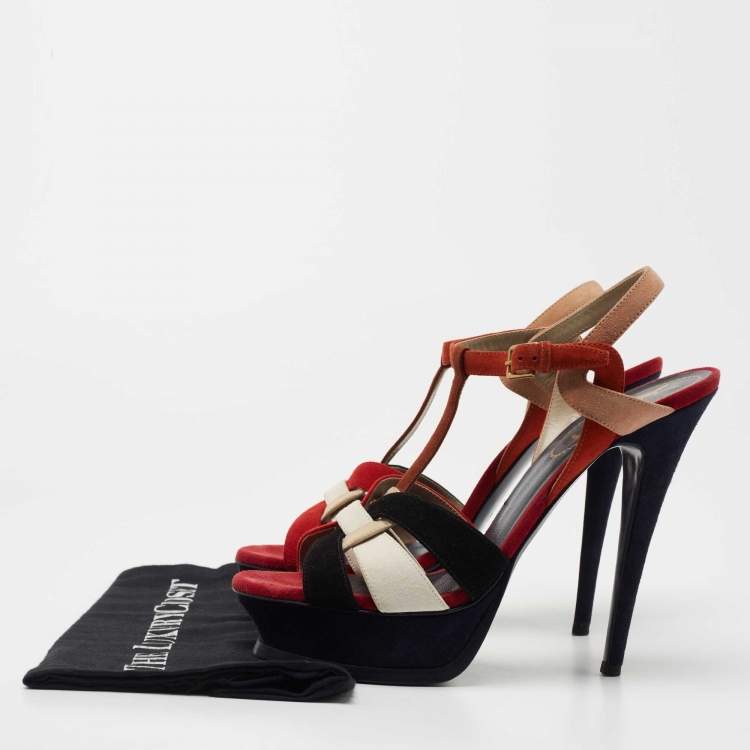 مملوكة مسبقًا Saint Laurent Multicolor Suede Tribute Sandals Size 39.5