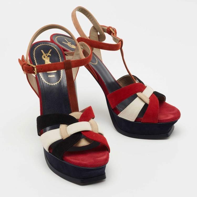 مملوكة مسبقًا Saint Laurent Multicolor Suede Tribute Sandals Size 39.5
