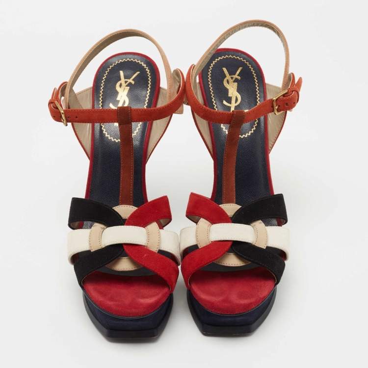 مملوكة مسبقًا Saint Laurent Multicolor Suede Tribute Sandals Size 39.5