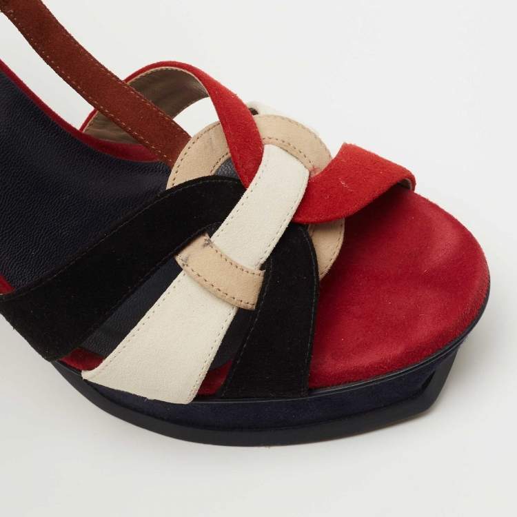 مملوكة مسبقًا Saint Laurent Multicolor Suede Tribute Sandals Size 39.5